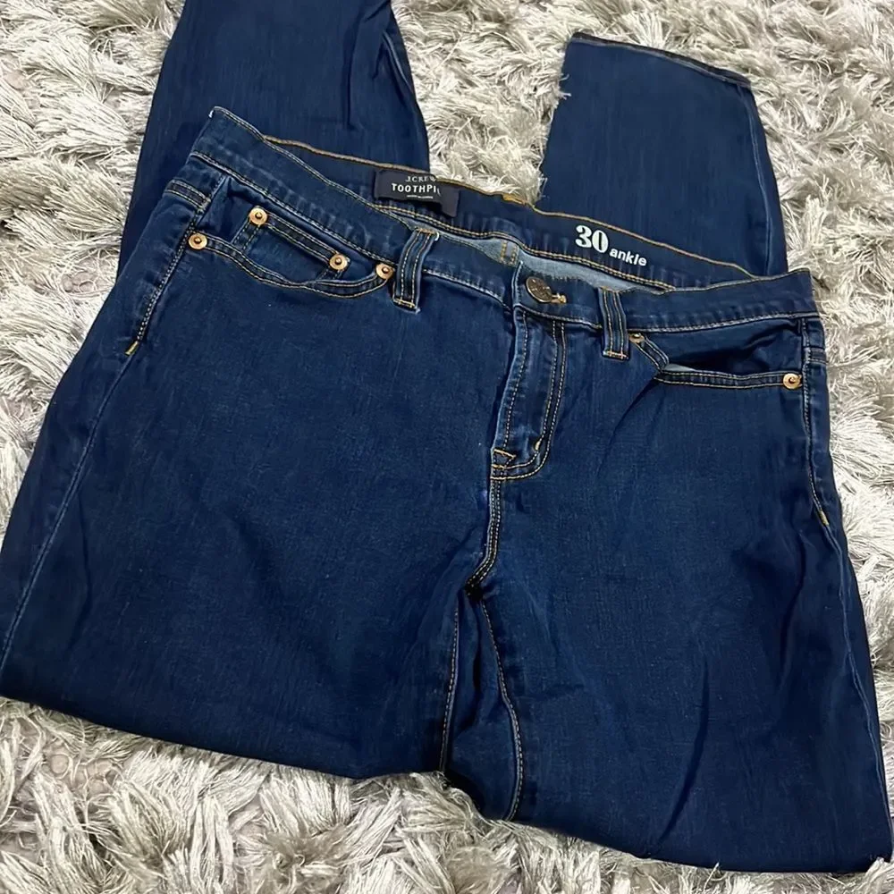 J.CREW Toothpick Skinny Jeans Women's 30 Ankle Blue Dark Wash Denim